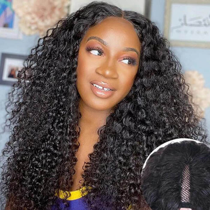 V Part Wigs Deep Curly Thin Part Wig Glueless Human Hair Wigs