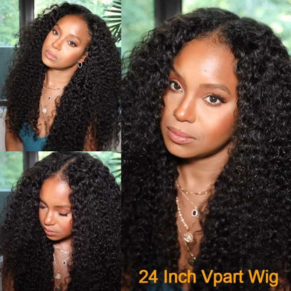 V Part Wigs Deep Curly Thin Part Wig Glueless Human Hair Wigs