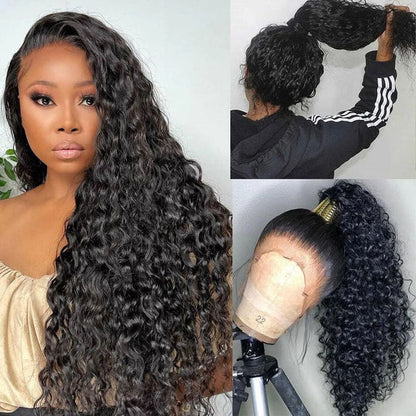 Water Wave Breathable 360 Lace Frontal Wigs Pre Plucked Virgin Human Hair Wigs